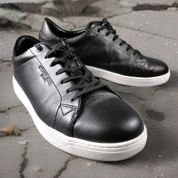Michael Kors Nate Men’s Lace-Up Leather Sneakers Black Size 10 - Picture 1 of 15